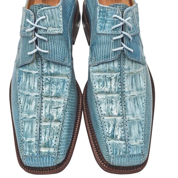 NEW Vintage Baby Blue Exotic David Eden Crocodile Teju Lizard Men's 7 Dress Shoe - Picture 2 of 16
